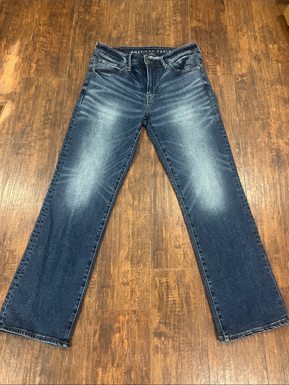 American Eagle Men’s Blue Straight Jeans Faded Wash Stretch see pics for sizing